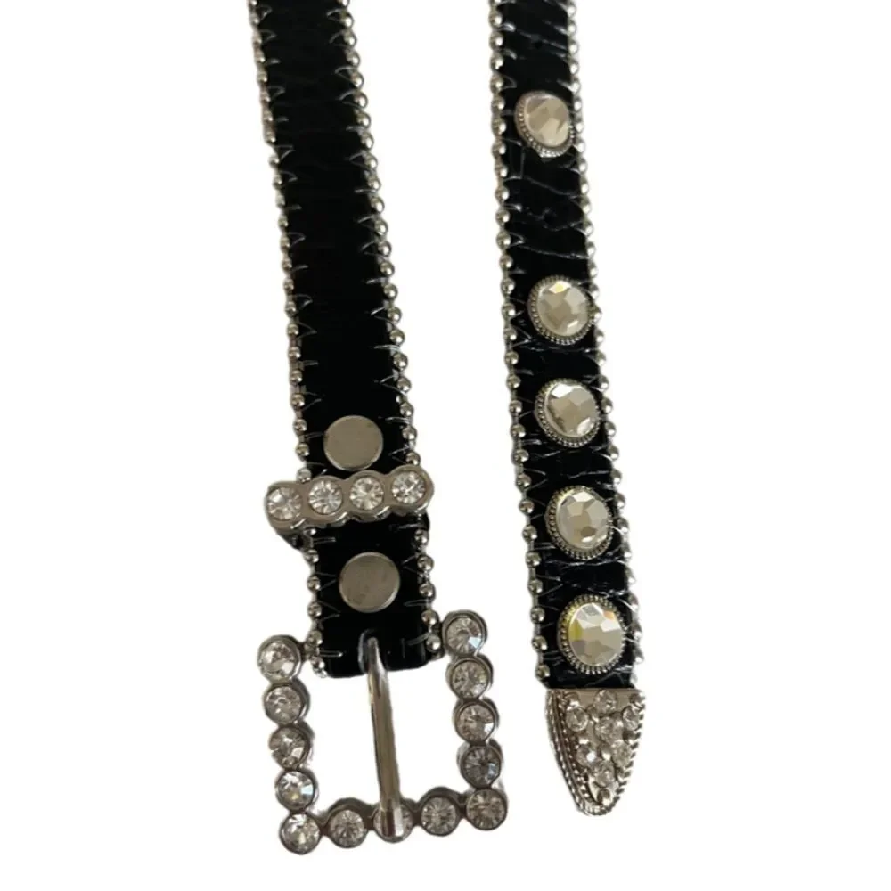 Brielle black belt with large rhinestones silver hardware SIZE M